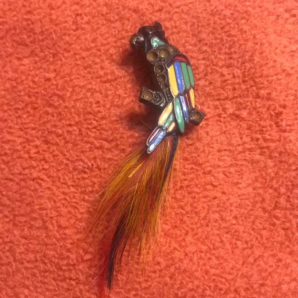 Very Old 🦜 Parrot Brooch with Feathers 🪶